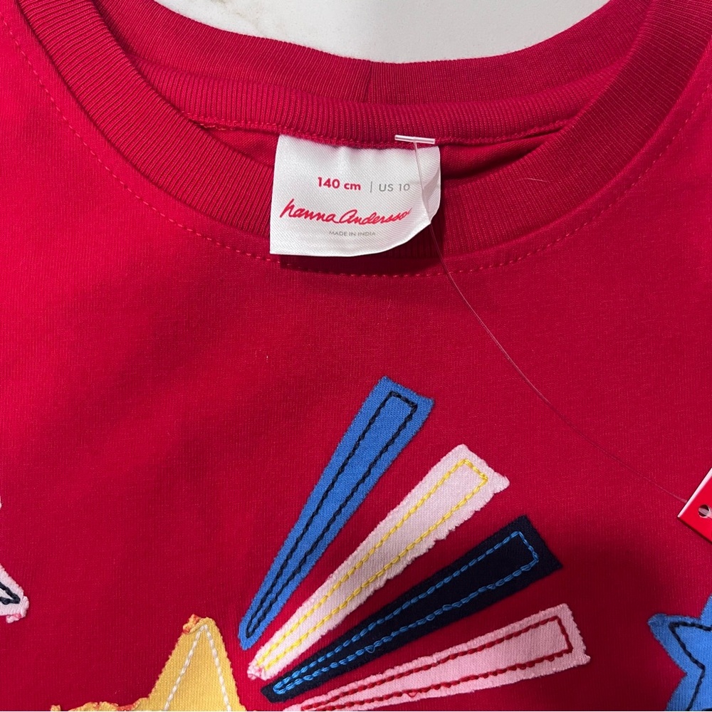 Hanna Andersson Girls Star Appliqué Tee NWT Size 140 (10Y) • Red Cotton T-Shirt - Picture 2 of 3